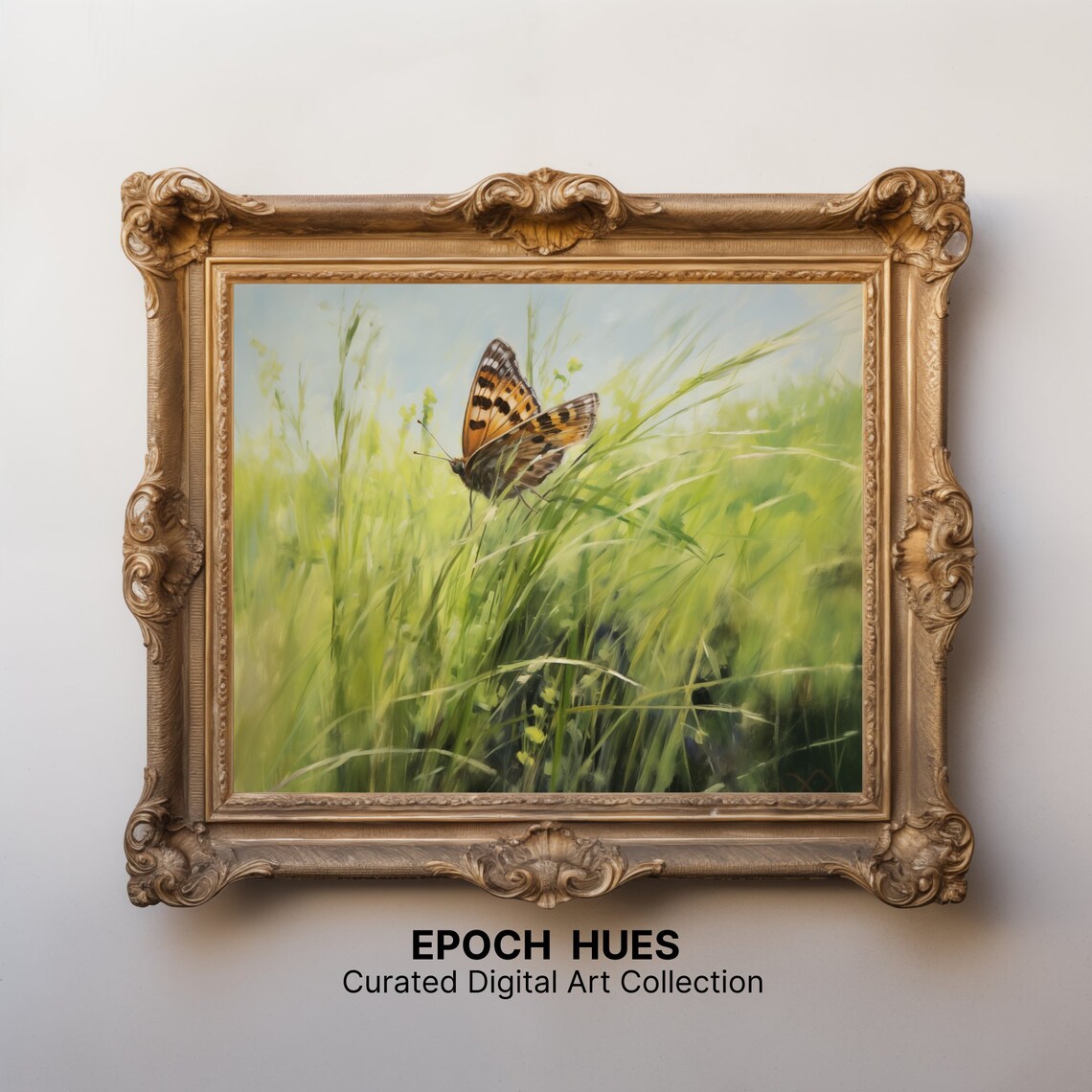 Butterfly Art, Tranquil Meadow Nature Scene