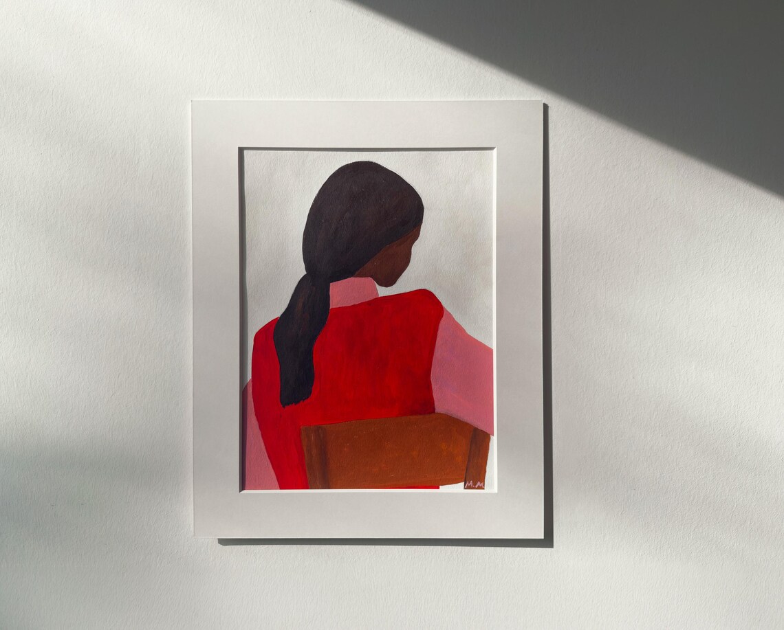 Abstract Woman Seen from Behind Seated in Red Dress Art Poster