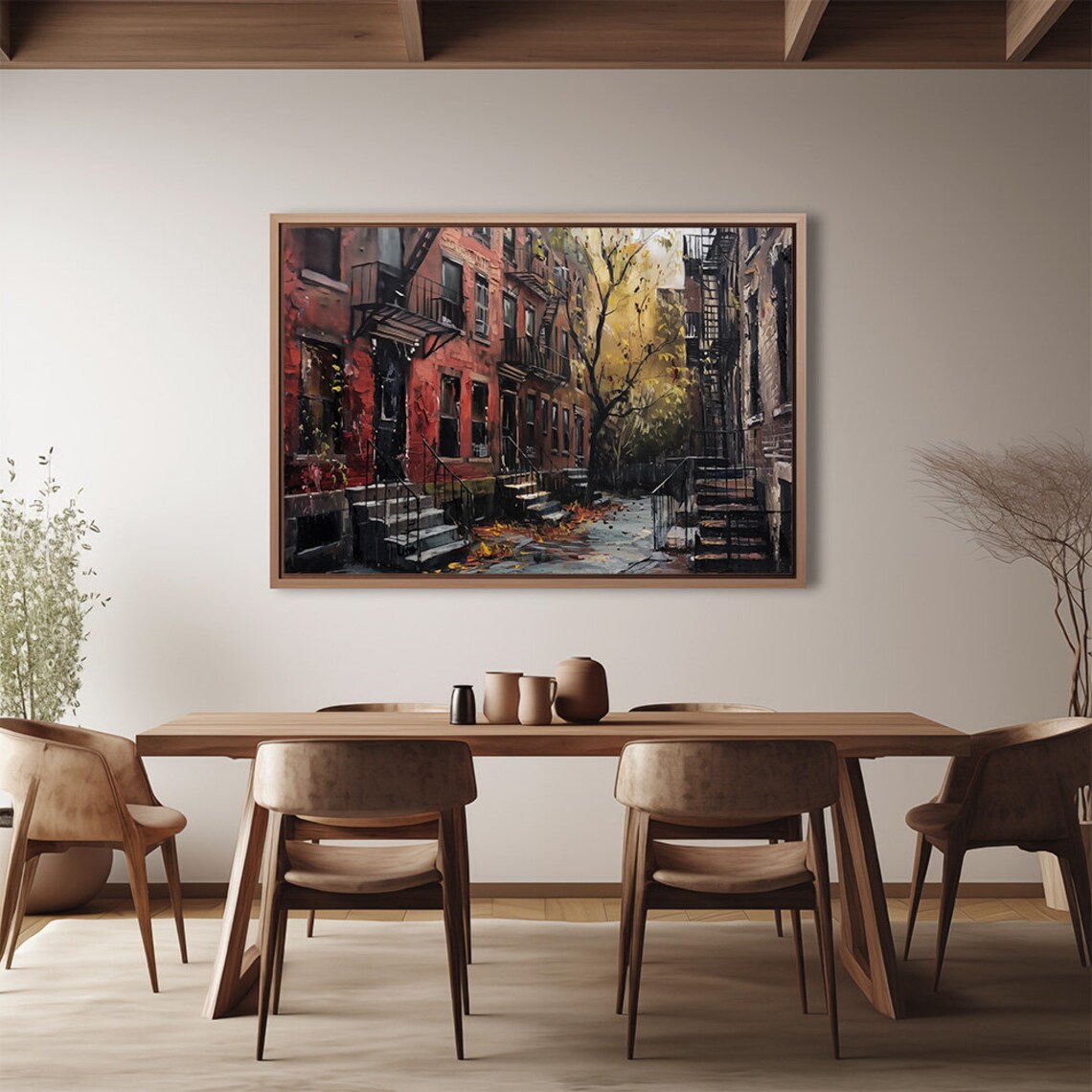New York Brick Apartments Fire Escapes Autumn Street Art Poster - Image 3