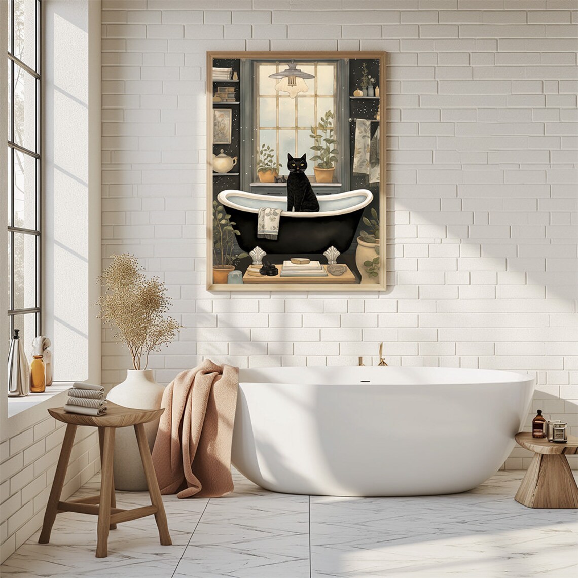 Elegant Black Cat In Vintage Bathtub Cozy Bathroom Decor Art Poster - Image 2