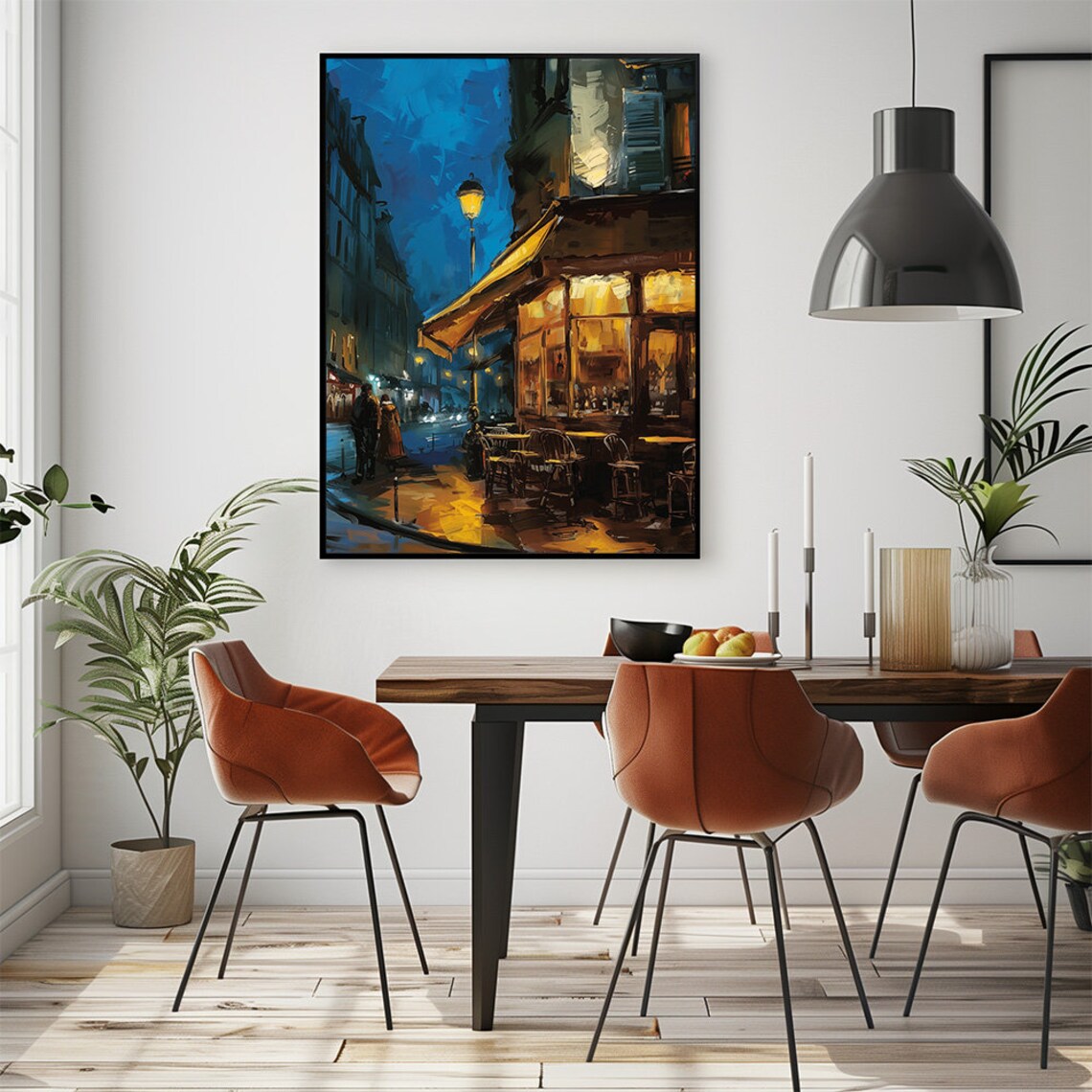 Street Cafe At Night Glowing City Lights Oil Painting Wall Poster - Image 2