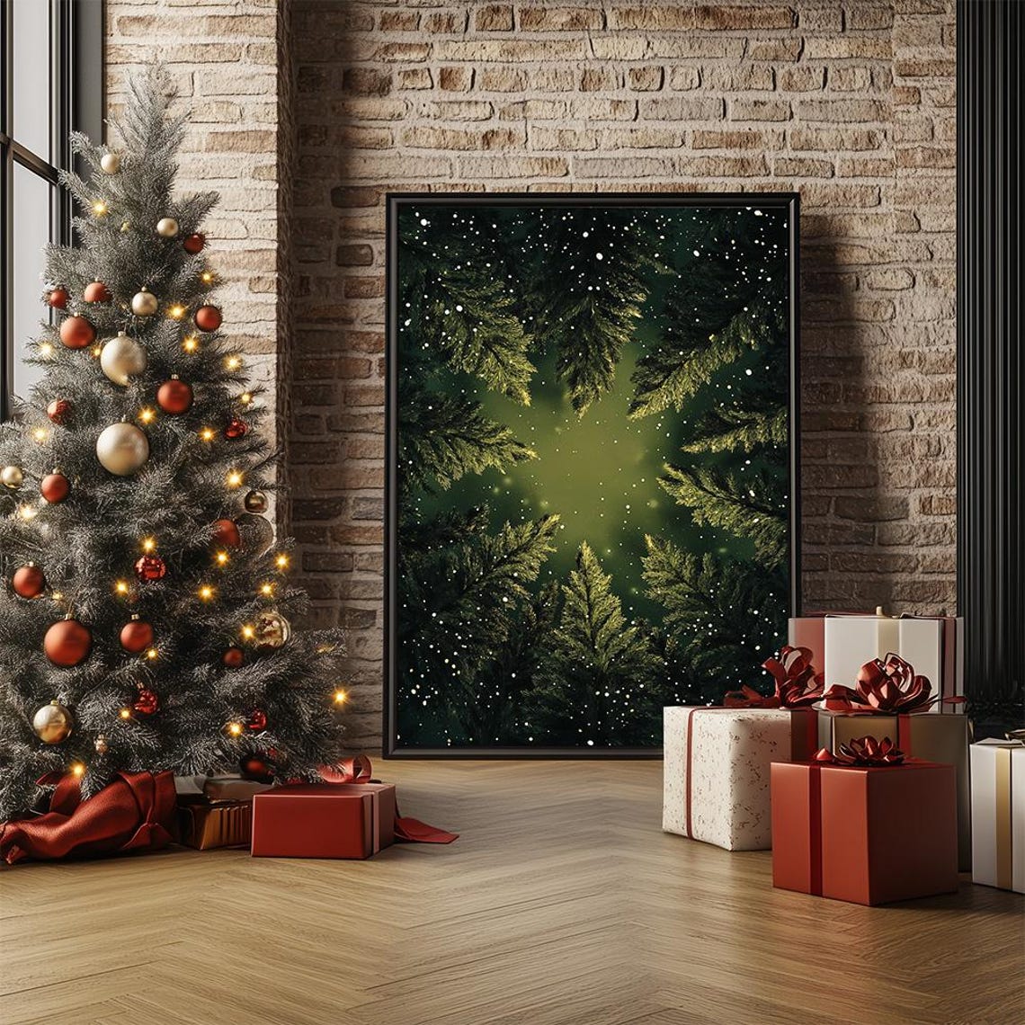 Snowy Pine Forest Winter Night Wonderland Christmas Magic Poster - Image 3