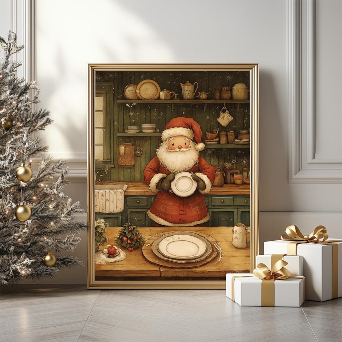 Santa Claus Rustic Kitchen Holiday Dinner Festive Christmas Poster
