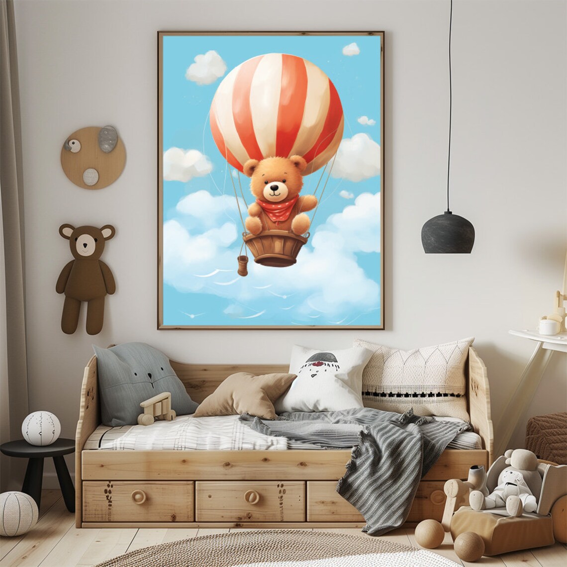 Cute Teddy Bear Hot Air Balloon Nursery Baby Room Art Poster - Image 2