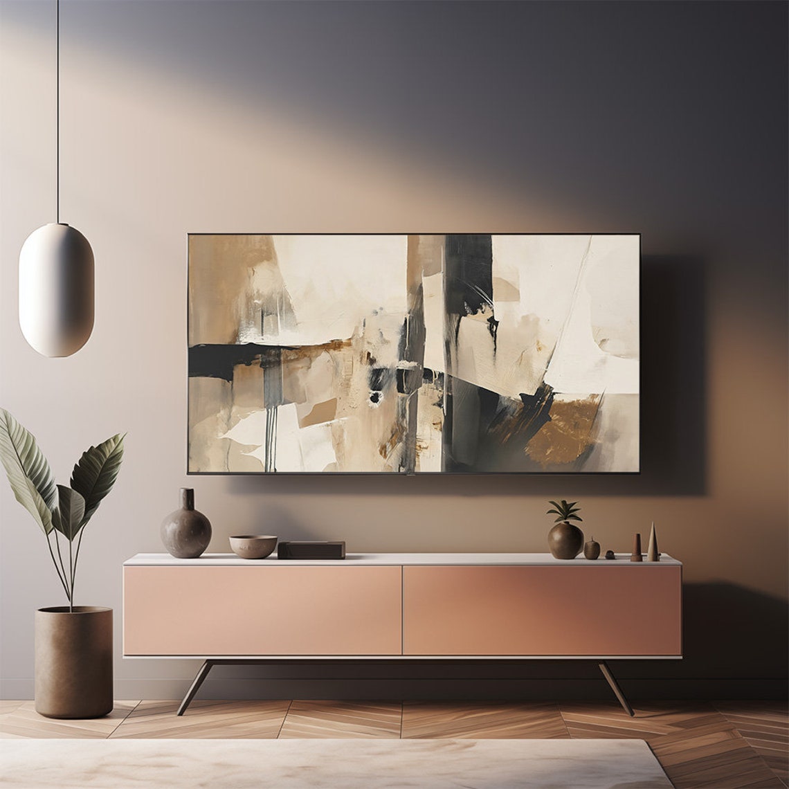 Beige Black Abstract Brushstroke Minimalist Modern Art Poster - Image 2