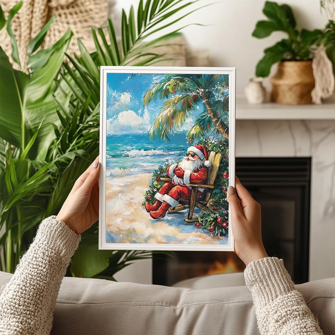 Tropical Santa Christmas On The Beach Funny Holiday Vacation Poster - Image 3