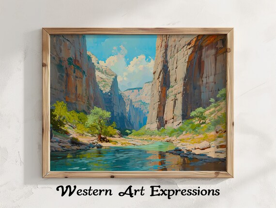 Canyon River Golden Cliffs Desert Southwest Oil Painting Art Poster
