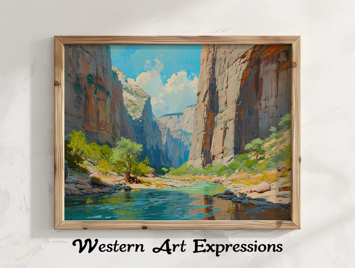Canyon River Golden Cliffs Desert Southwest Oil Painting Art Poster