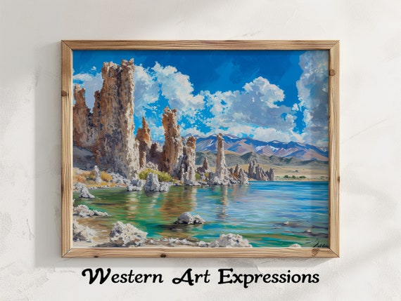 Mono Lake Limestone Tufa Towers Oil Painting Print Rustic Decor Landscape Wall Art