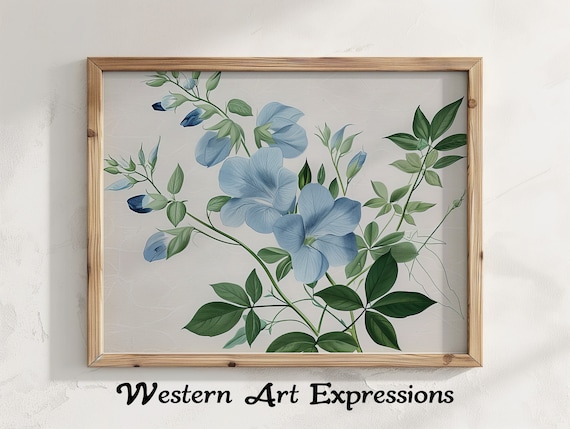 Engraving Of Blue Flowers Illustration Botanical Wall Art Hydrangea Print Floral Home Decor Living Room Hanging