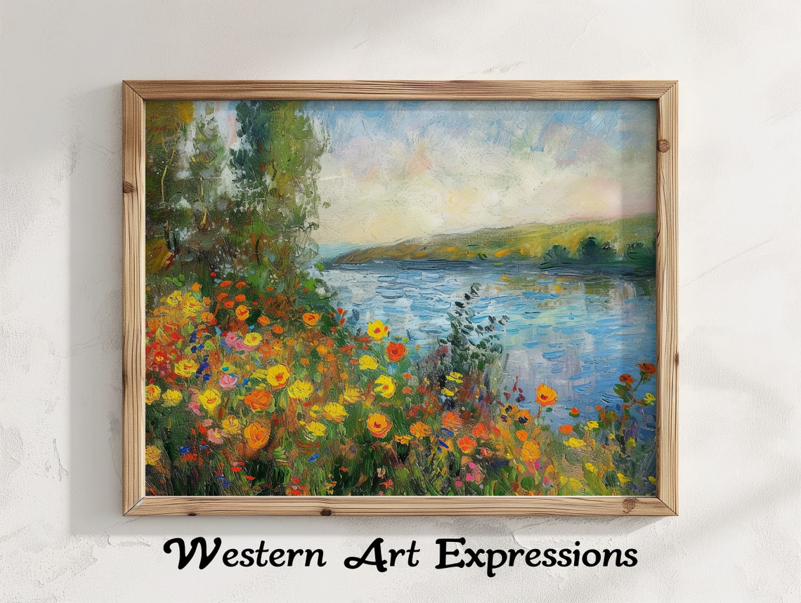 Wildflowers on the Lake Impressionist Lakeside Painting Poster