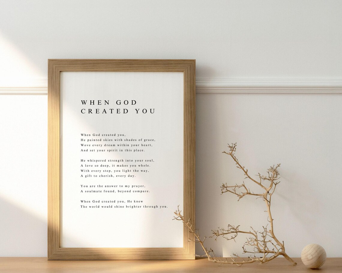 When God Created You Faith Love Poem Soulmate Tribute Poster