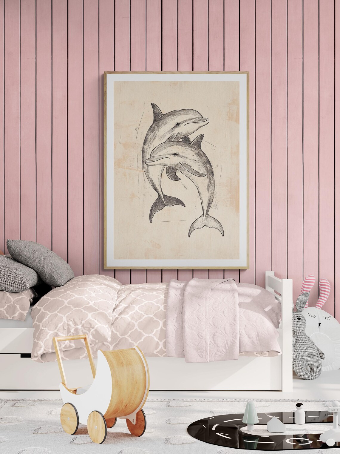 Two Dolphins Leaping Hand Drawn Sketch Ocean Nursery Coastal Kids Art Print - Image 2