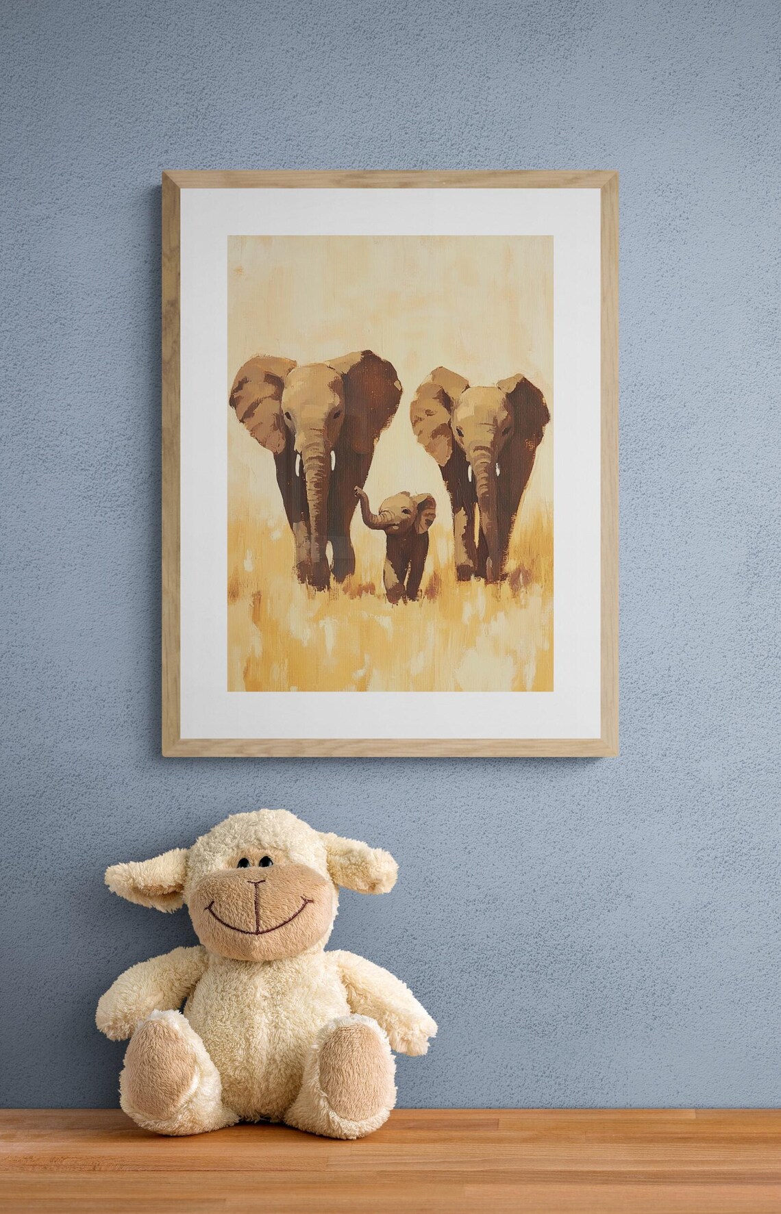 Elephant Family Stroll Golden Savanna Sunset Nursery Safari Wall Art Poster - Image 2