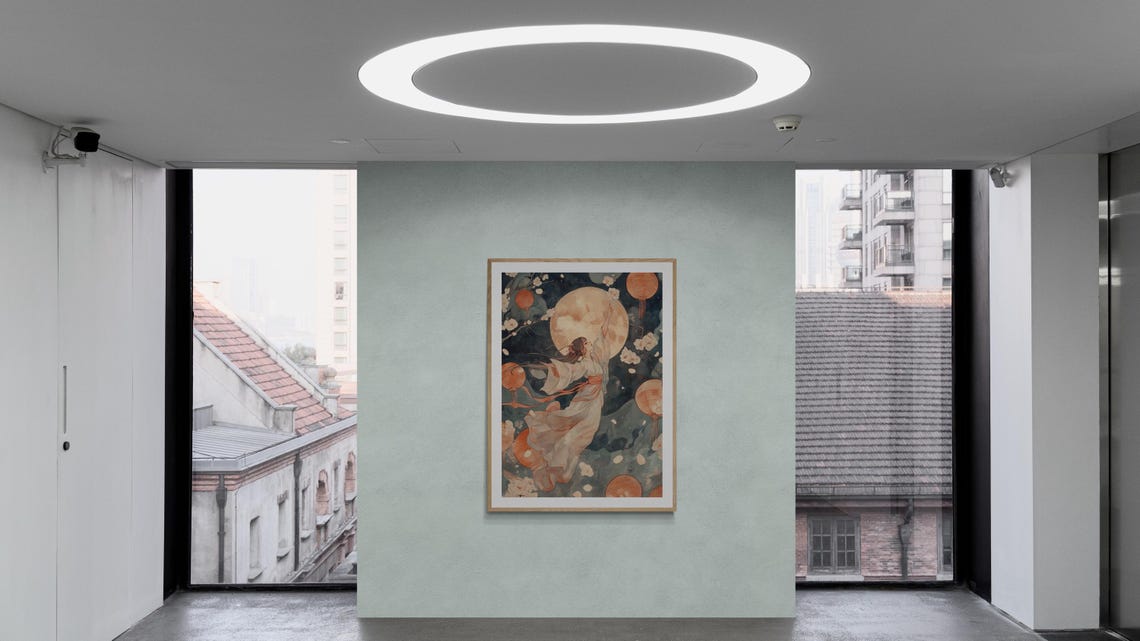 Celestial Hanfu Girl Wall Art Moonlit Dance Watercolor Print For Elegant Home Office Decor - Image 4