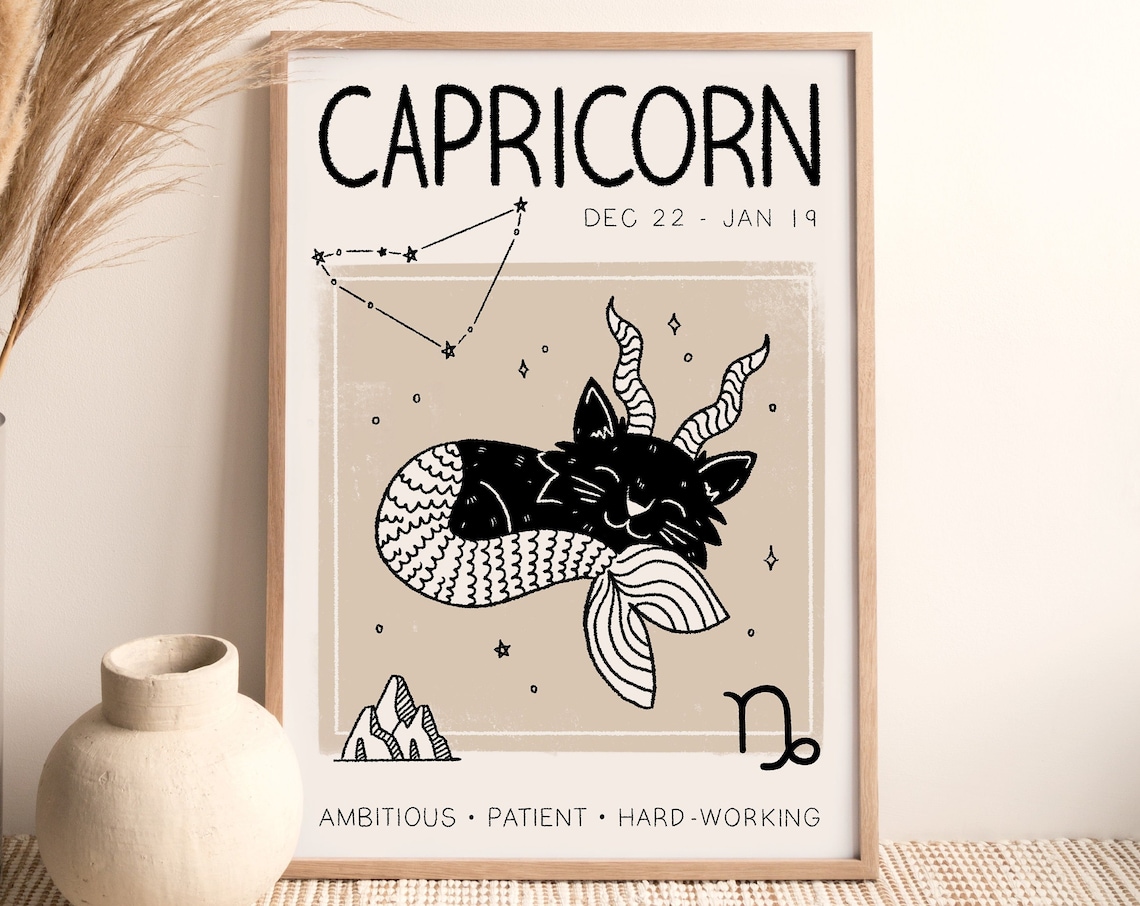 Capricorn Zodiac Star Sign Boho Art Print