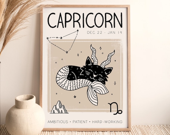 Capricorn Zodiac Star Sign Boho Art Print