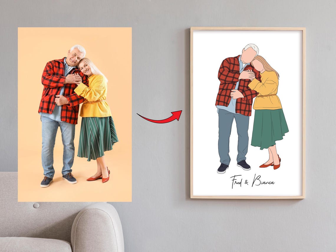 Fred and Bianca Custom Faceless Couple Line Art Portrait Poster