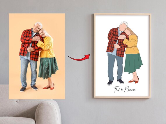 Fred and Bianca Custom Faceless Couple Line Art Portrait Poster