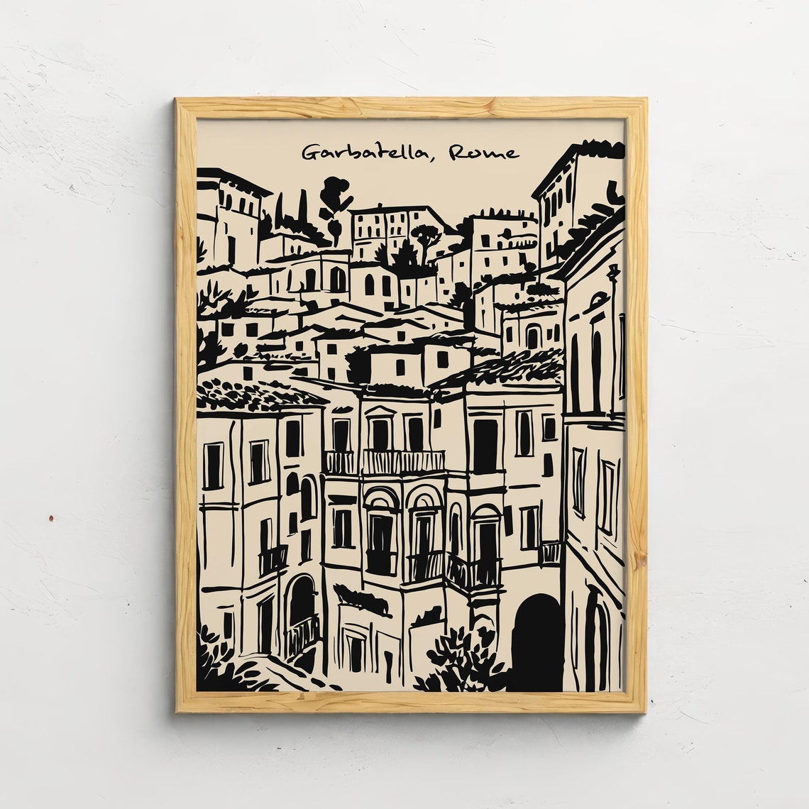 Vintage Sketch Garbatella Rome Black Line Minimalist Urban Poster