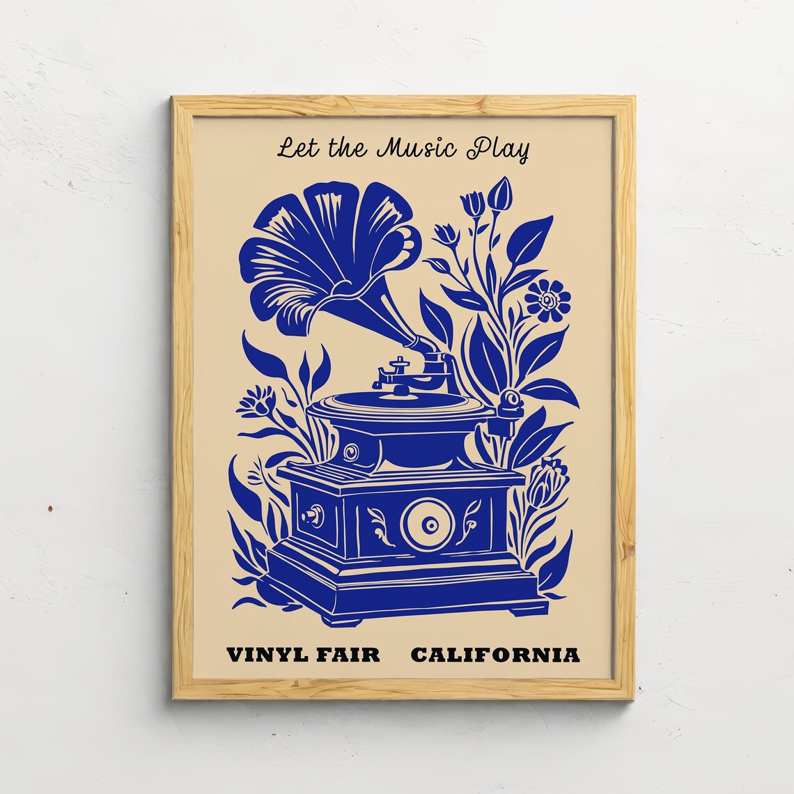 Vinyl Fair California Let the Music Play Floral Gramophone Poster