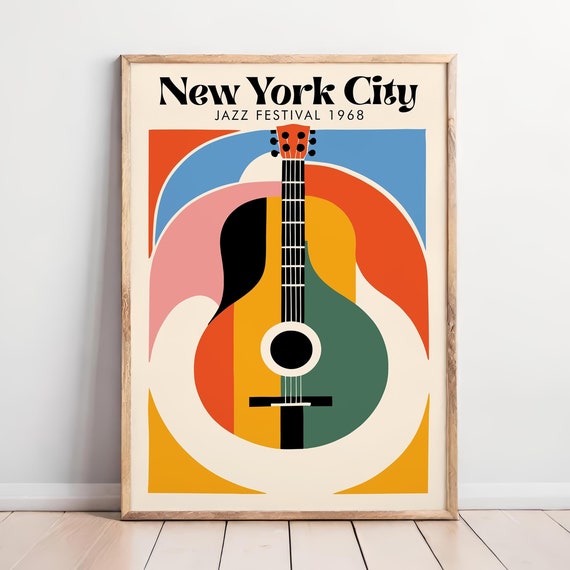 Jazz Music Festival Nyc Poster New York City Concert Poster Jazz Music Print Music Poster Retro Wall Art Modern Geometric Abstract Art