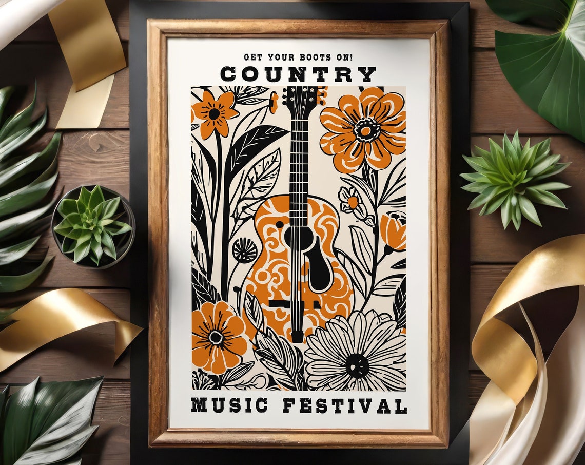 Country Music Poster Vintage Music Poster Western Wall Art Nashville Concert Poster Farmhouse Decor Country Music Fan Cowboy Wall Art