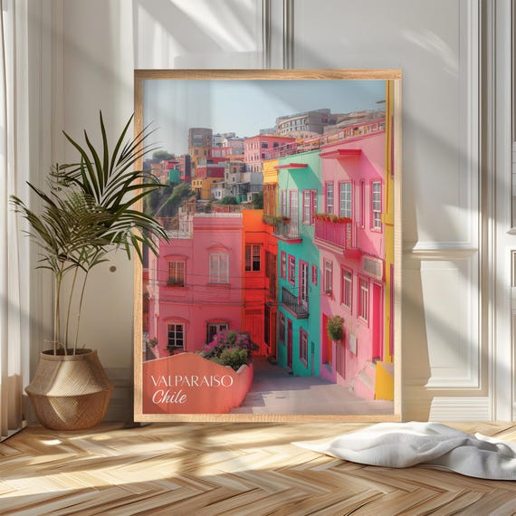 Valparaiso Chile Colorful Hillside Houses Street Travel Poster
