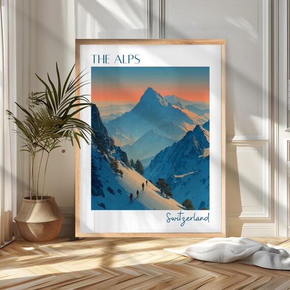 The Alps Switzerland Sunset Mountain Adventure Travel Poster