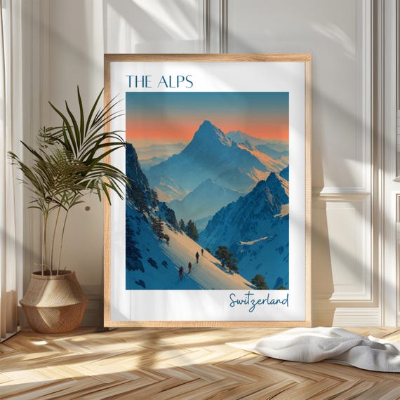 The Alps Travel Poster Print Switzerland Wall Art Wanderlust Home And Office Decor Gift For Travelers