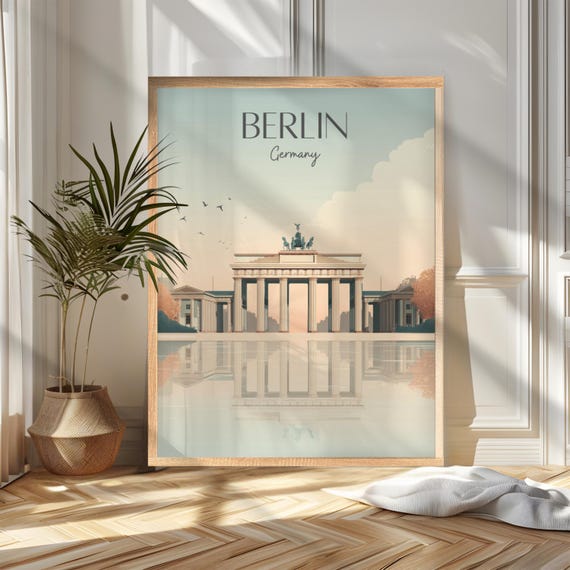 Berlin Germany Brandenburg Gate Minimalist Sunrise Reflection Travel Poster