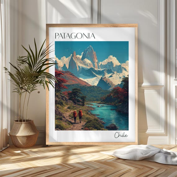 Patagonia Chile Mountain Peaks Hiking Trail Adventure Travel Poster