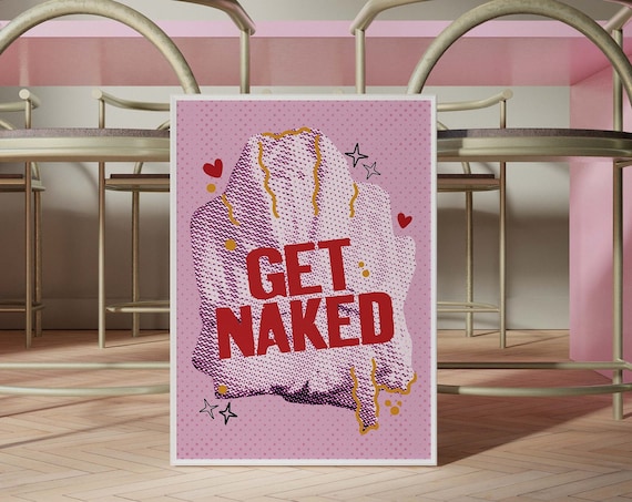 Get Naked Folded Bath Robe Pink Retro Cheeky Bathroom Poster