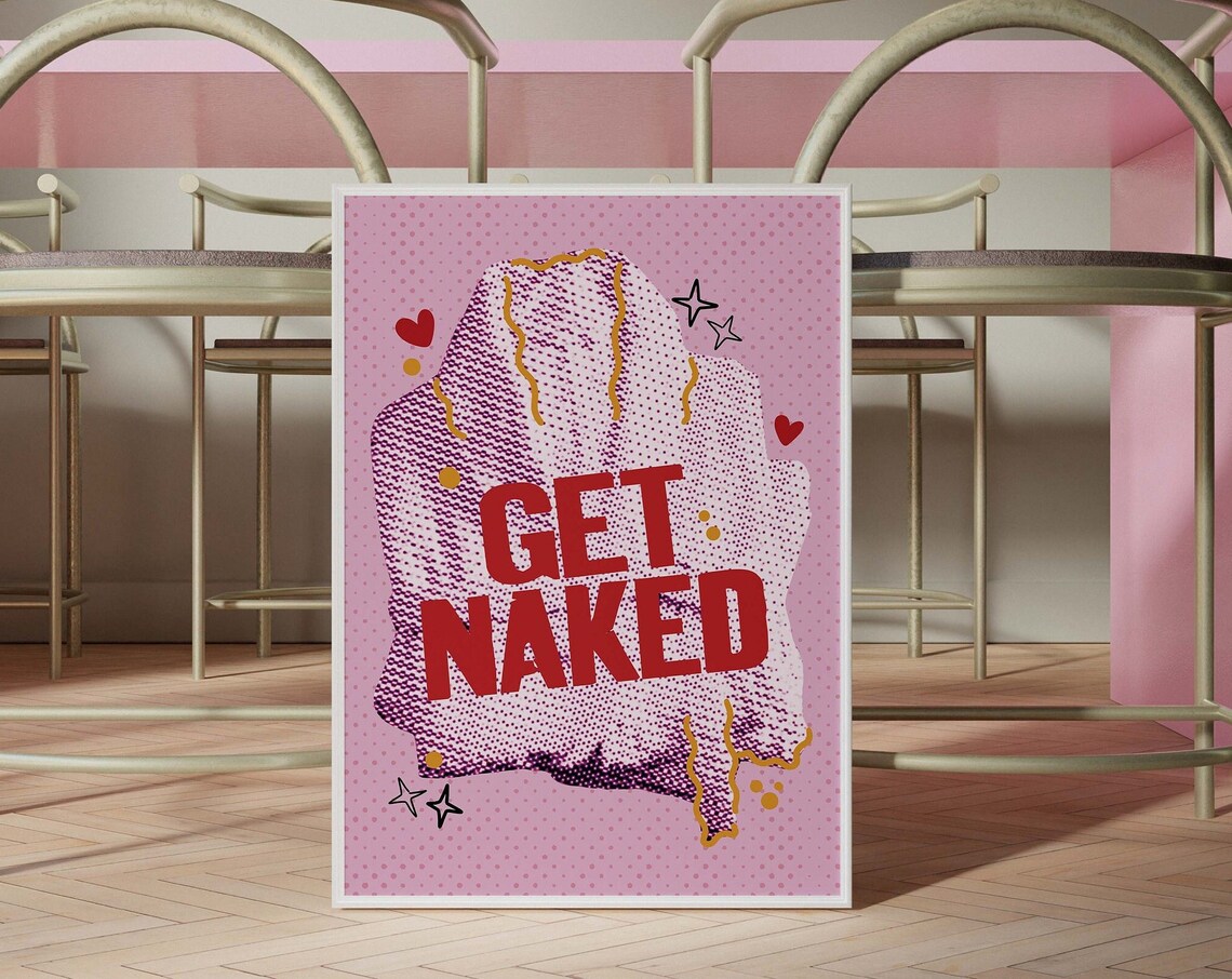 Get Naked Folded Bath Robe Pink Retro Cheeky Bathroom Poster