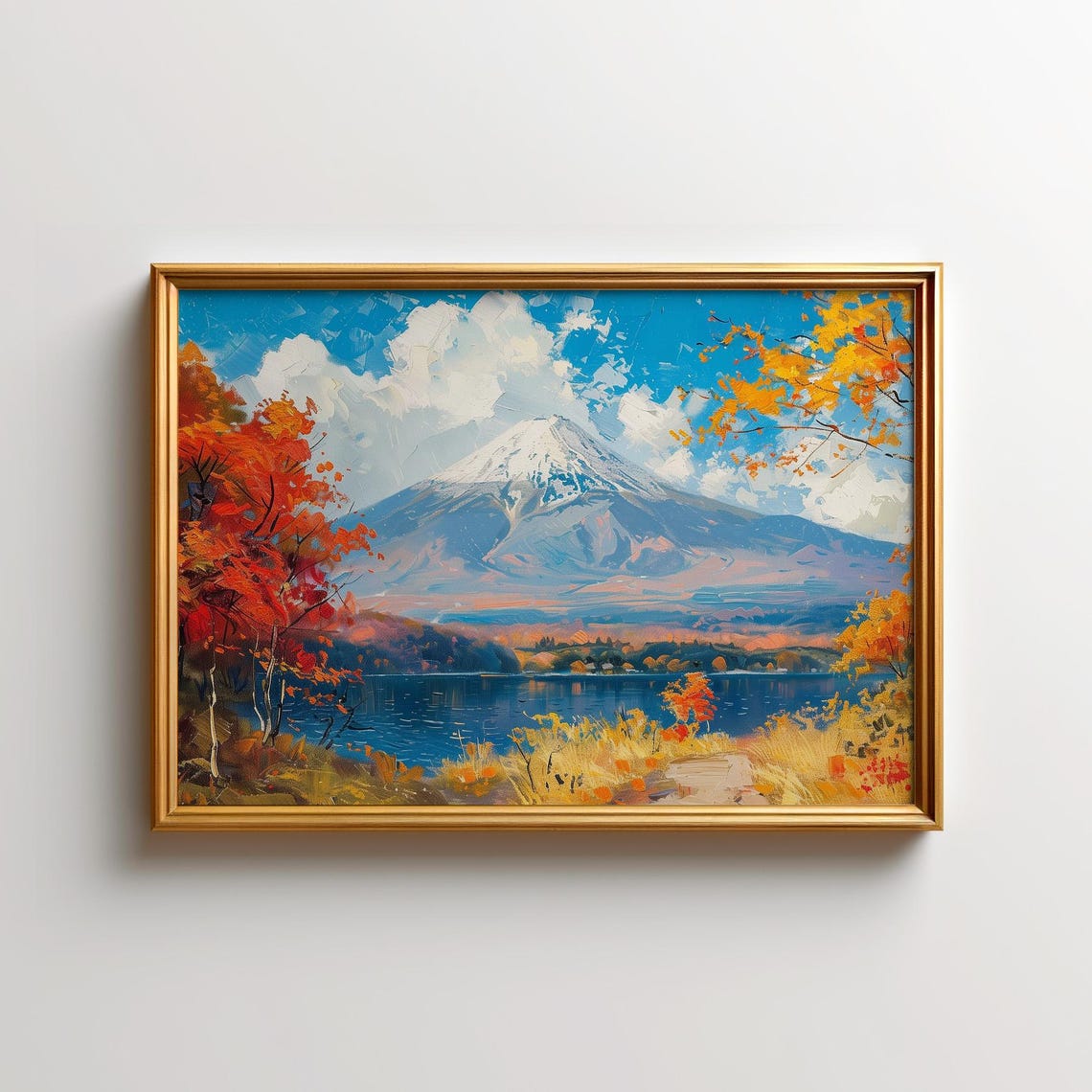 Autumn Fuji Mountain Art Painting Japanese Maple Wall Decor Mt Landscape Nature Print
