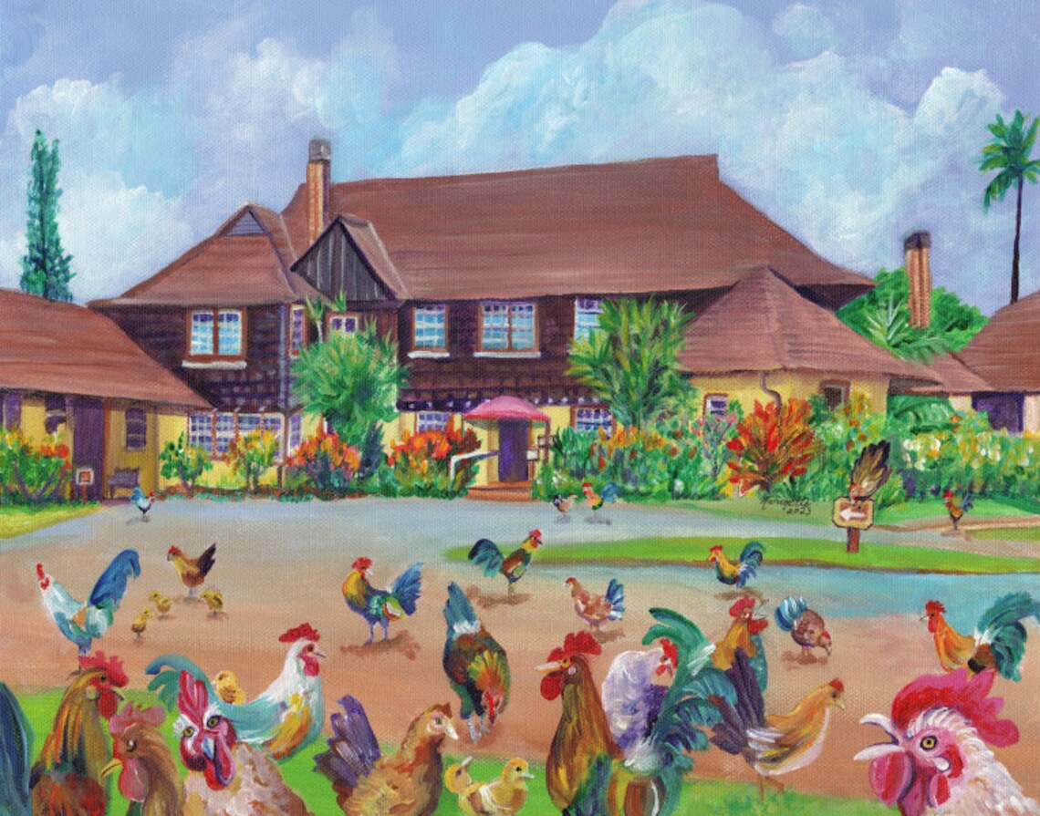 Kilohana Chickens and Roosters, Kauai Art Print