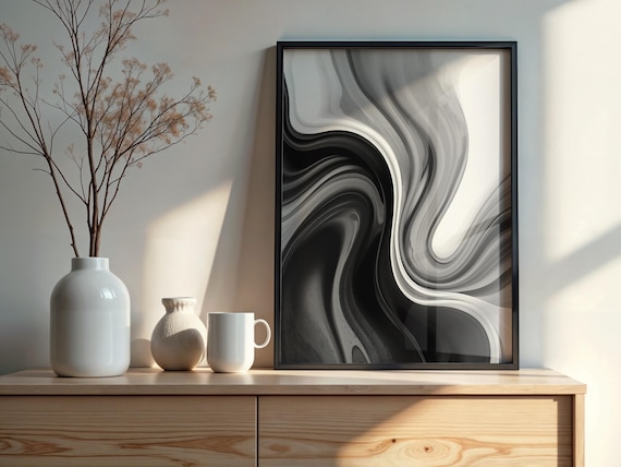 Black And White Abstract Wall Art Minimalist Modern Print