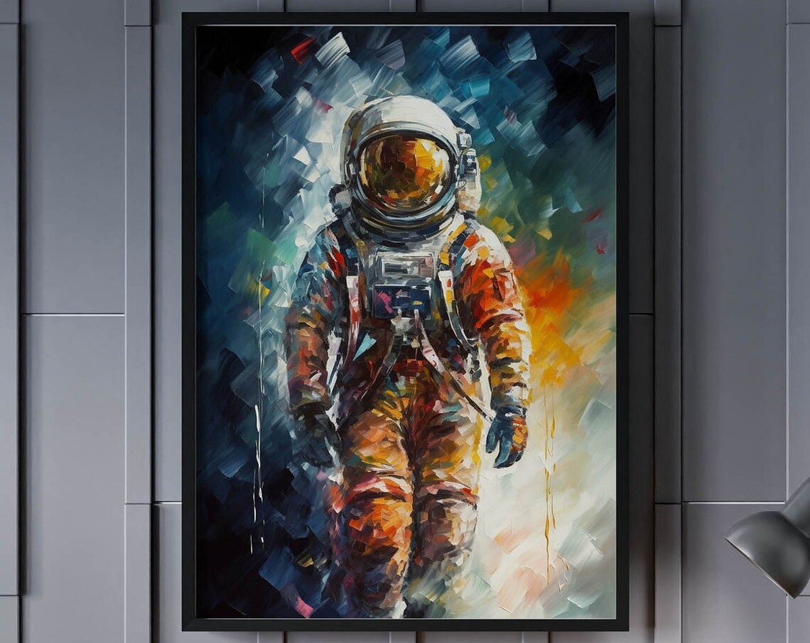 Astronaut Walking Forward Colorful Impasto Brushstroke Art Poster
