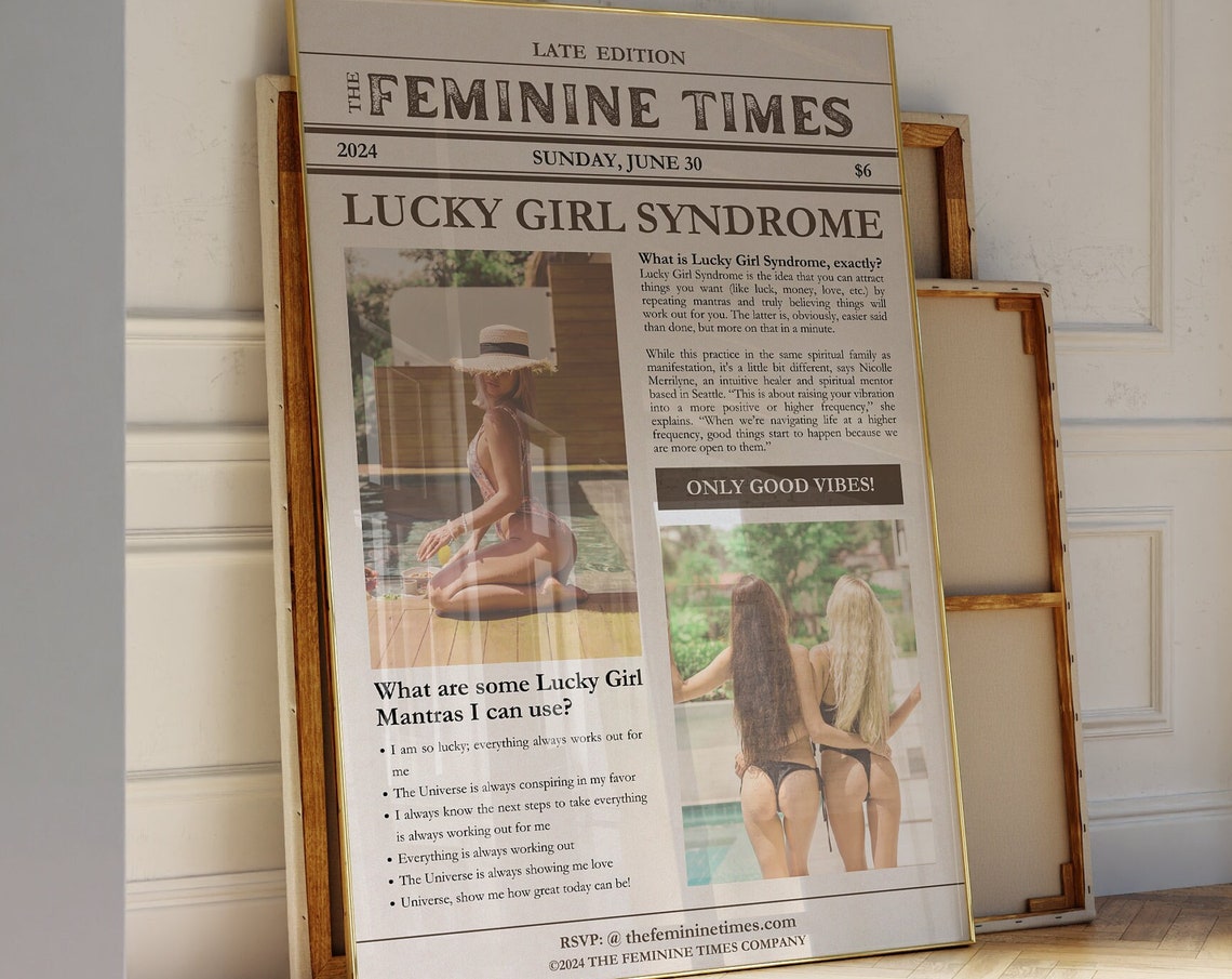 Lucky Girl Syndrome Poster Newspaper Preppy Girly Print Wall Art Print Trendy Aesthetic Dorm Room Decor Teen Girl Apartment Wall Art