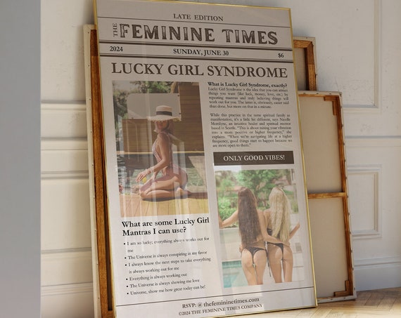 Lucky Girl Syndrome Poster Newspaper Preppy Girly Print Wall Art Print Trendy Aesthetic Dorm Room Decor Teen Girl Apartment Wall Art
