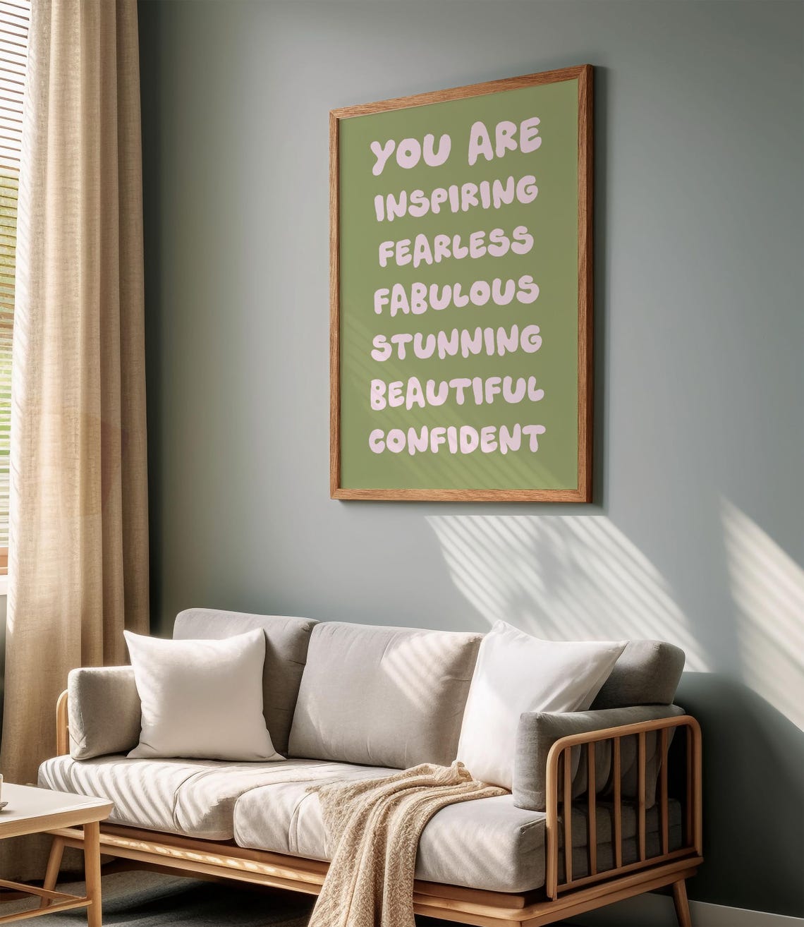 You Are Inspiring Fearless Fabulous Sage Green Affirmation Poster - Image 3