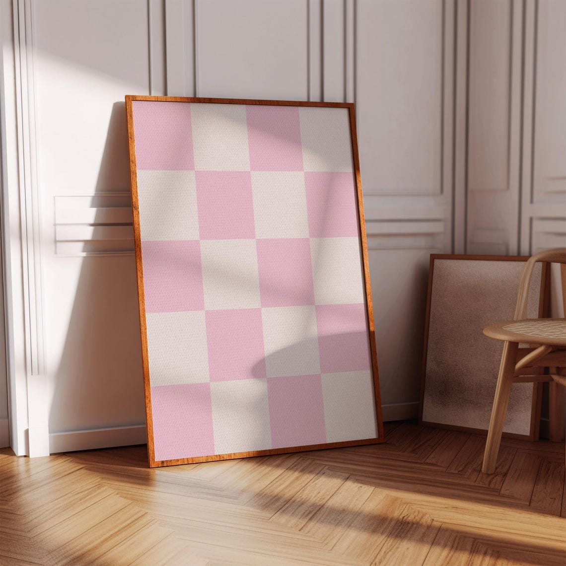 Pink and White Checkerboard Pattern Trendy Minimalist Decor Poster