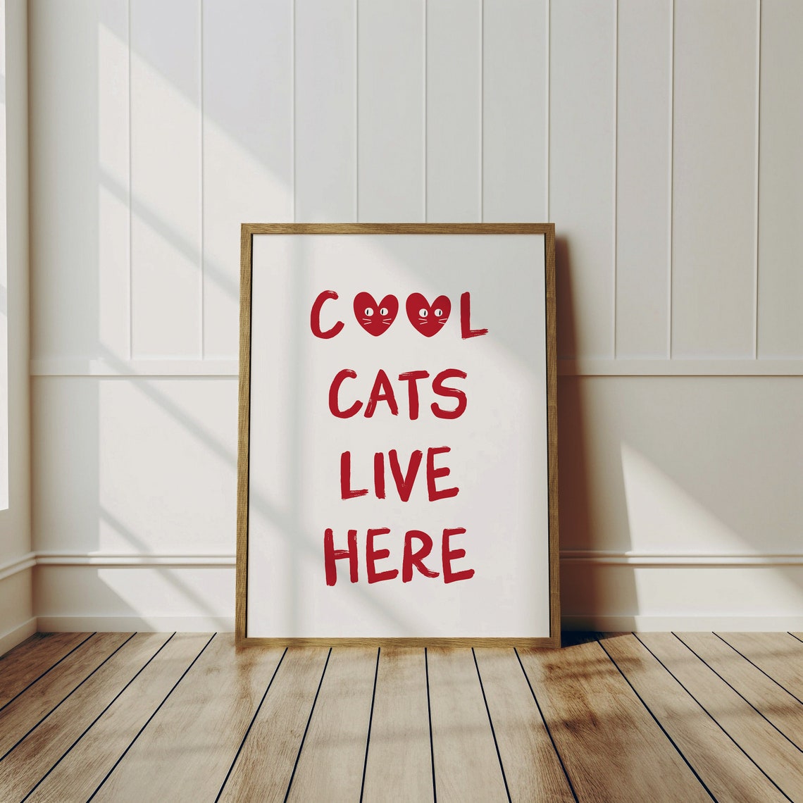 Cool Cats Live Here Red Poster Cat Heart Face Fun Feline Decor - Image 2