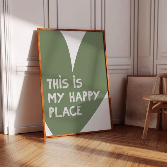This Is My Happy Place Print Heart Poster Girly Preppy Wall Art Cute Apartment Decor Coquette Retro Room
