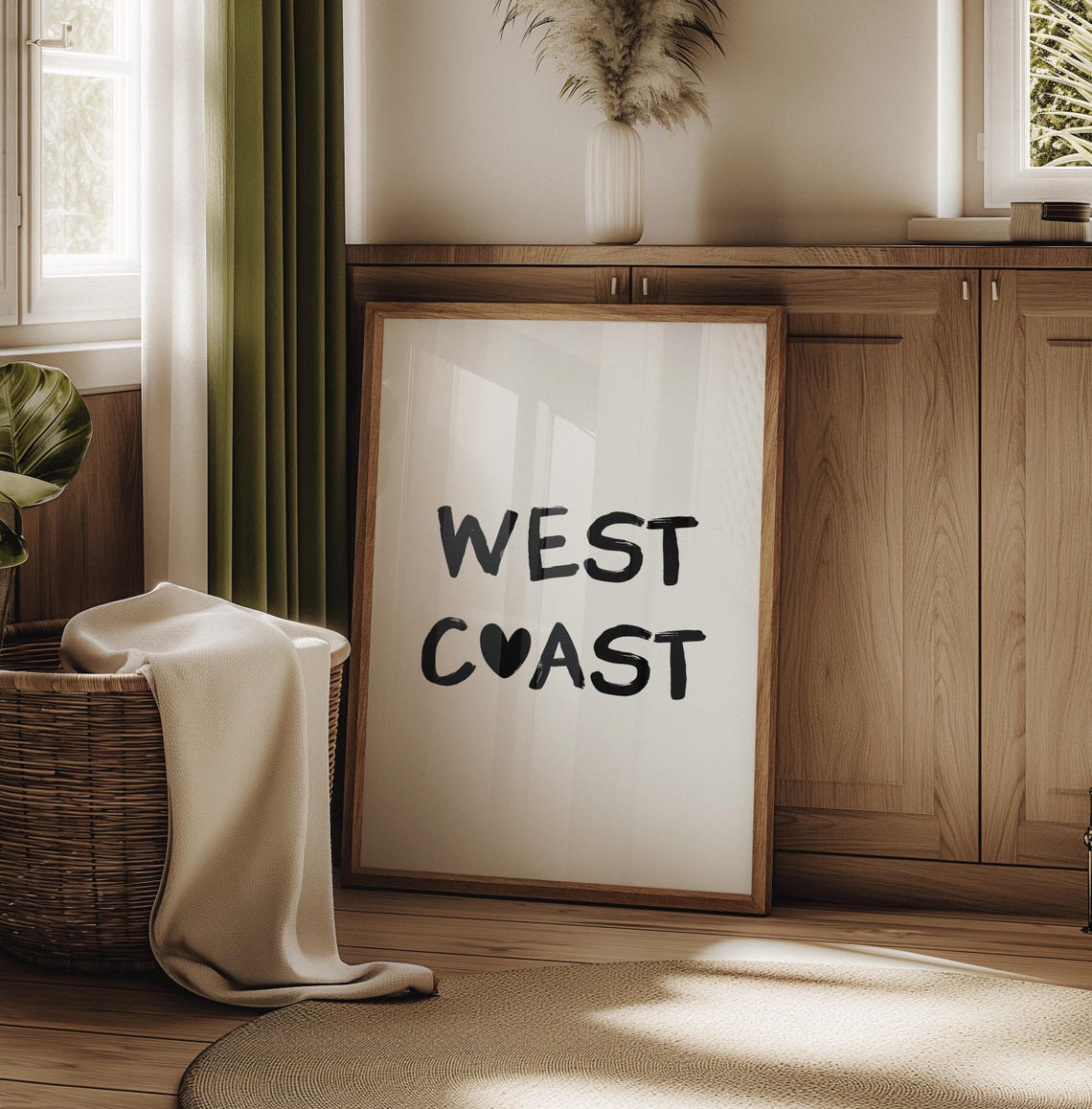West Coast Black Brush Lettering Heart Minimalist Text Wall Poster - Image 2