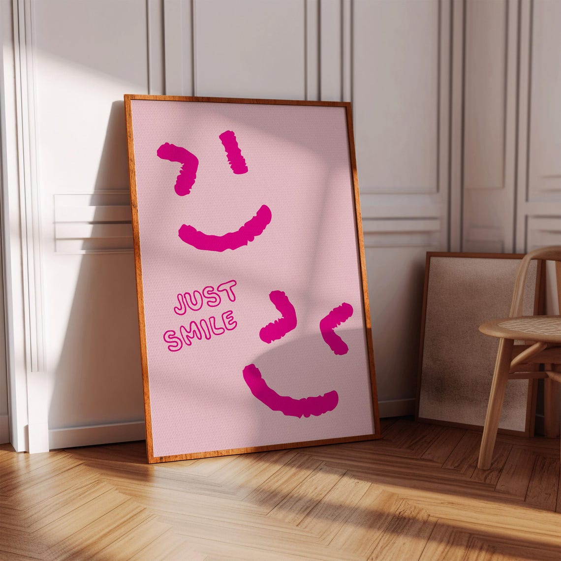 Just Smile Pink Smiley Face Doodles Trendy Room Decor Poster