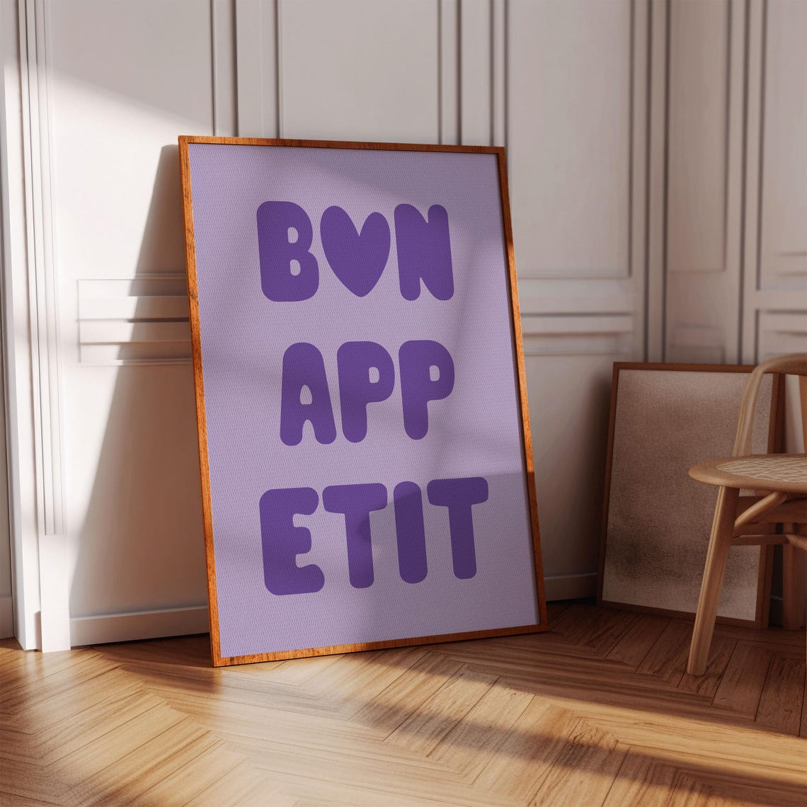 Bon App Etit Purple Bubble Letters French Kitchen Typography Poster