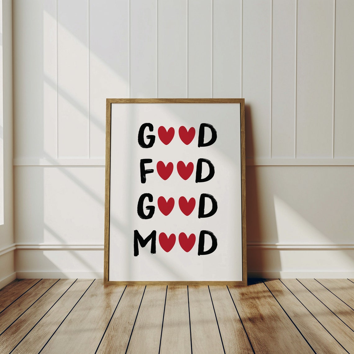 Good Food Good Mood Black With Red Hearts Playful Kitchen Poster - Image 3