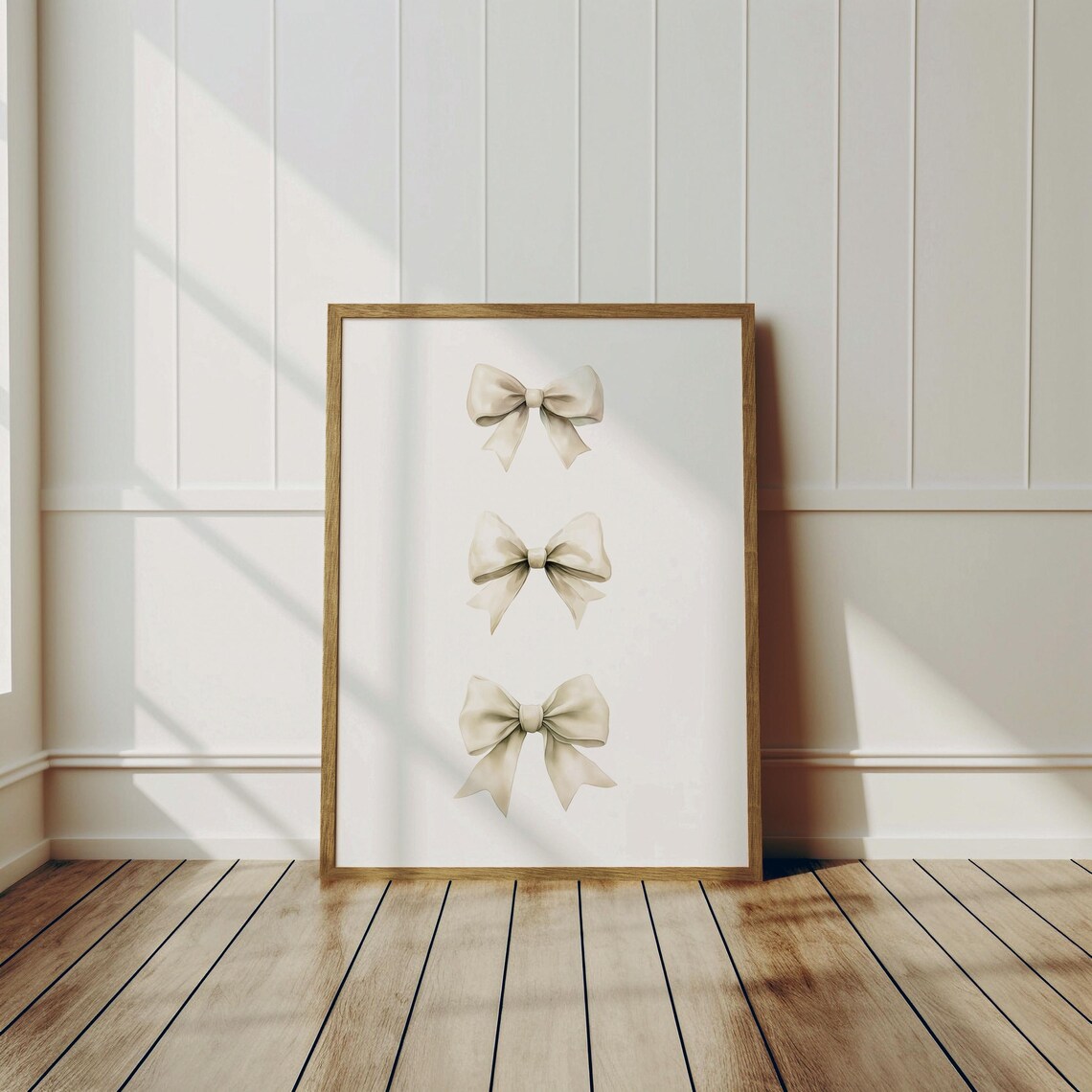 Beige Cream Bow Trio Watercolor Poster Neutral Soft Elegant Decor - Image 3