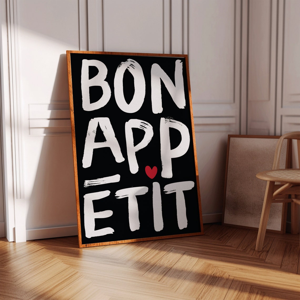 Bon Appetit French Kitchen Quote Brush Lettering Black Poster